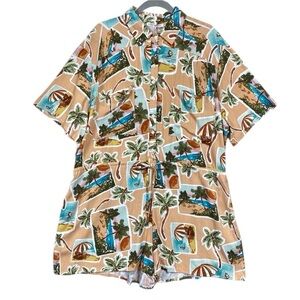 NEW Label of Love Linen Blend Tropical Vacation Romper Drawstring Size XL Peach